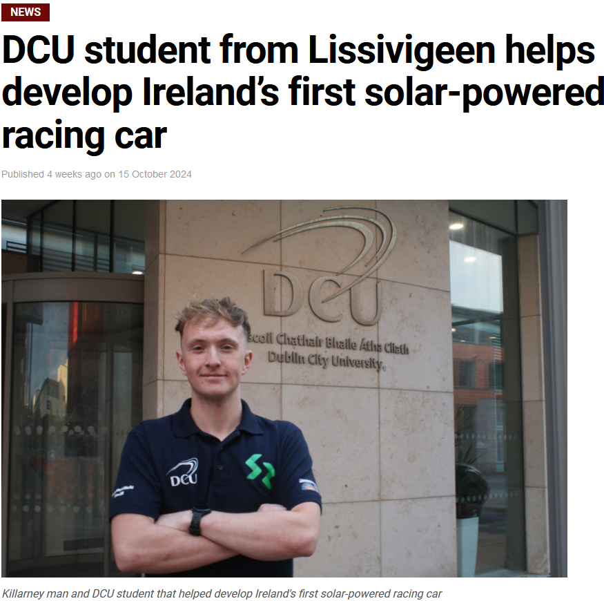 DCU student from Lissivigeen helps develop Ireland’s first solar-powered racing car